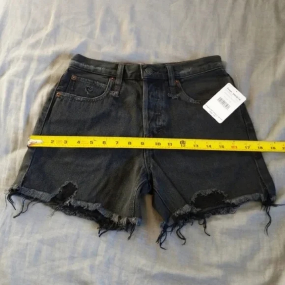 Free People Black Denim Cotton Cutoff Shorts Malai Grey Faded Black Jeans - Picture 8 of 15